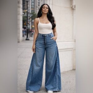 Wide-Leg Blue Jeans Size Small